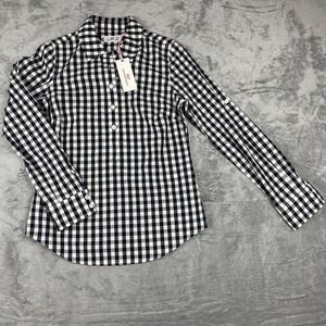 NWT vinyard vines womens black white Gingham plaid blouse‎ Sz 00  1/2 Button